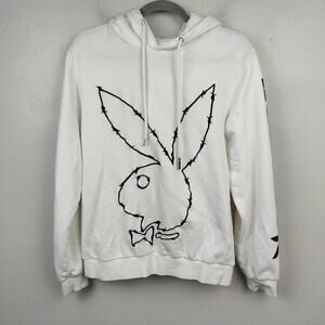 Eleven Paris Playboy Layla Hoodie Mens Medium White Barbed Wire Bunny Logo Y2K